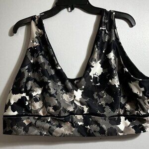 Joy Lab Gray/Black/Pewter Abstract Floral V-neck Sports Bra‎ Sz 4X